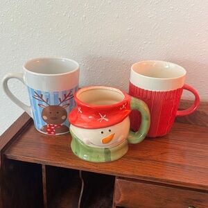 Charming Holiday Mug Trio - Snowman, Reindeer, and Red Knit Sweater